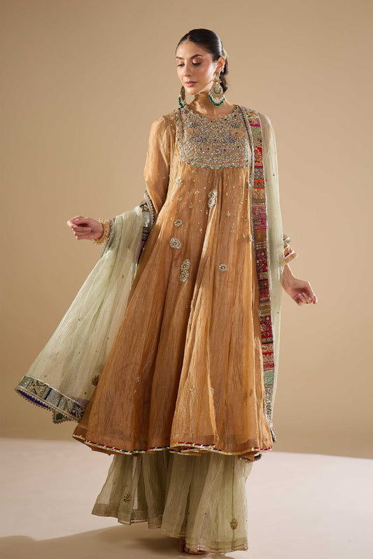 Gold Tissue Anarkali Set