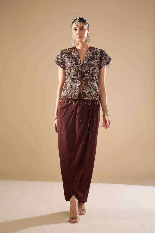 Brown Jacket & Skirt Set