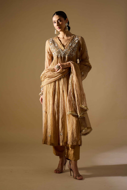 Gold Tissue Pearl Shirt Set