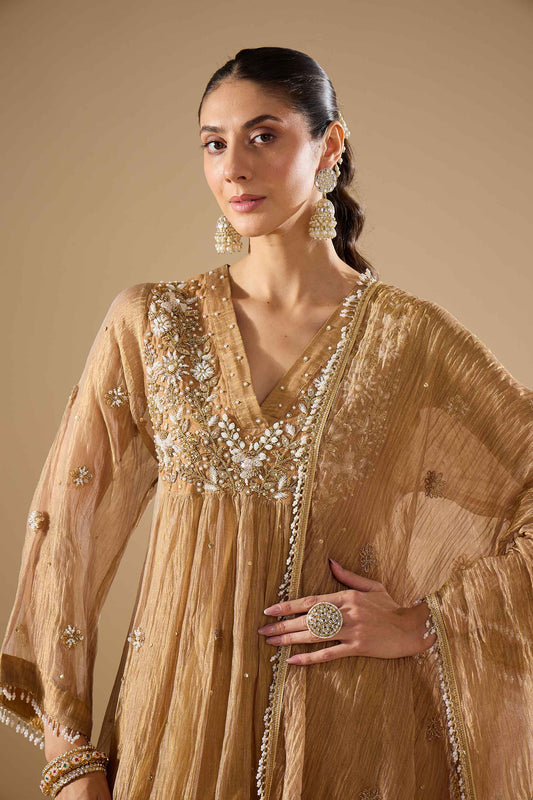 Gold Tissue Pearl Shirt Set