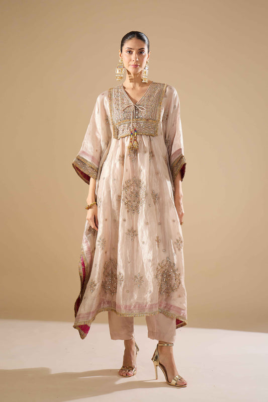 Rose Pink Tissue Kaftan Set