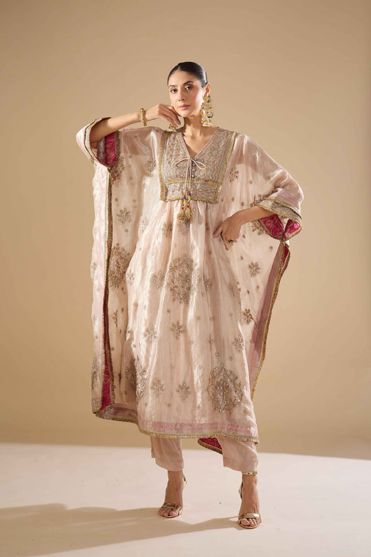 Rose Pink Tissue Kaftan Set