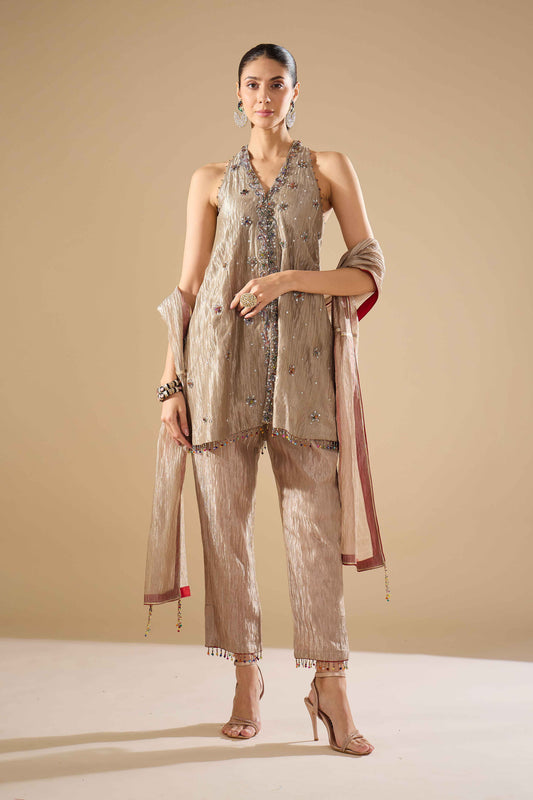 Grey Tissue Halter Shirt Set