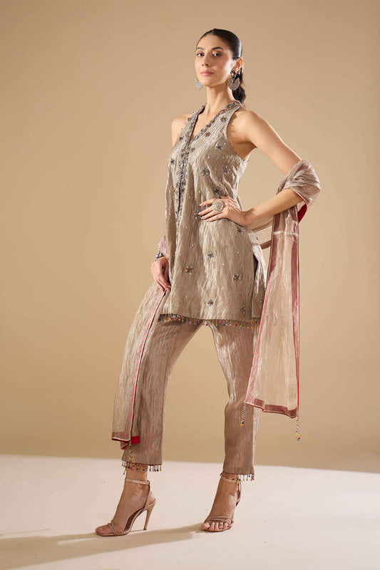 Grey Tissue Halter Shirt Set
