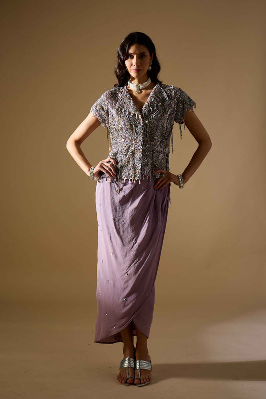 Lavender Raw Silk Jacket & Skirt