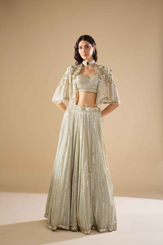 Sage Green Georgette Lehenga Set