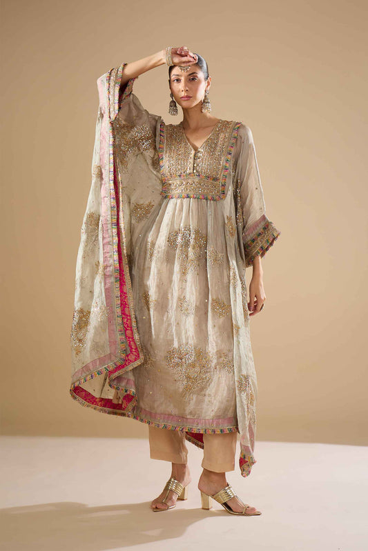 Silver Tissue Kaftan Set