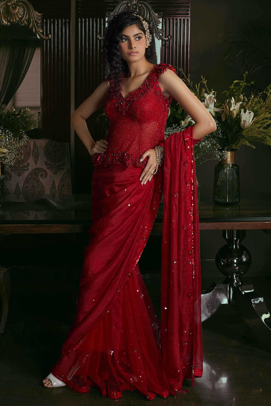Red Corset Saree