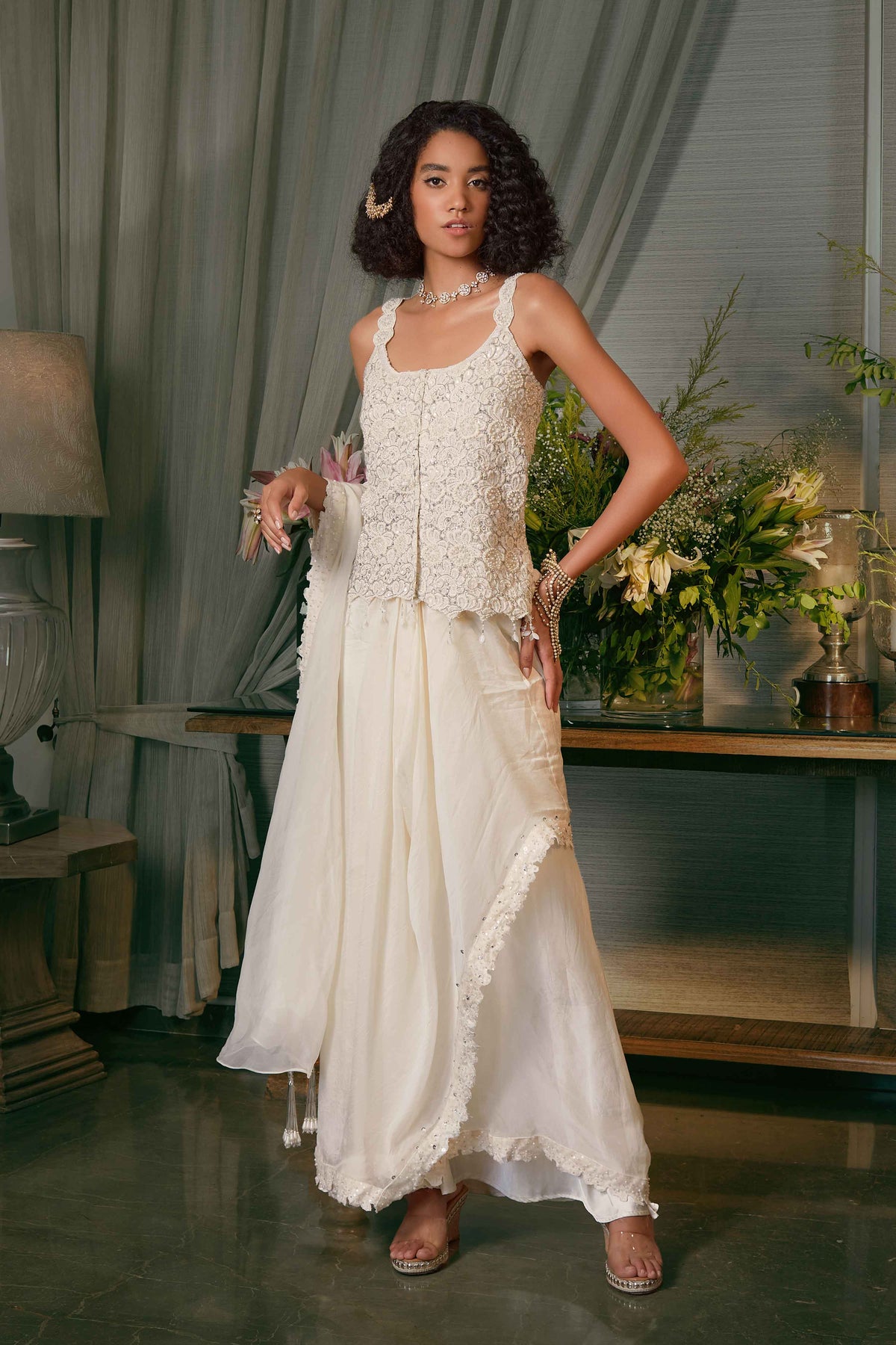 White Top & Sarong Skirt