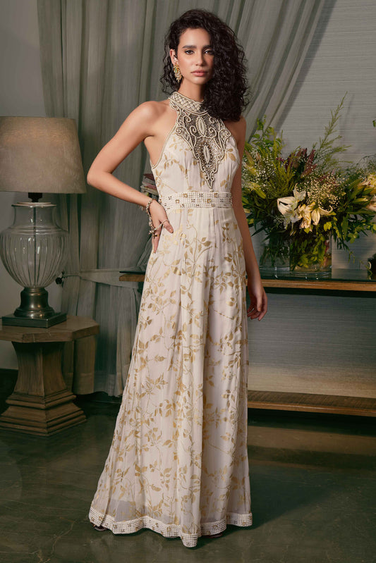 Ivory Foil Printed Jumpsuit