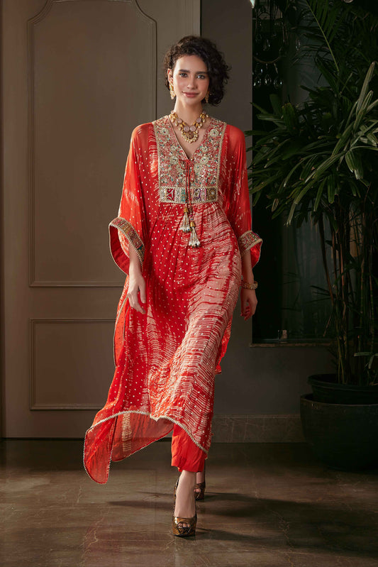 Red Tie & Dye Kaftan Set