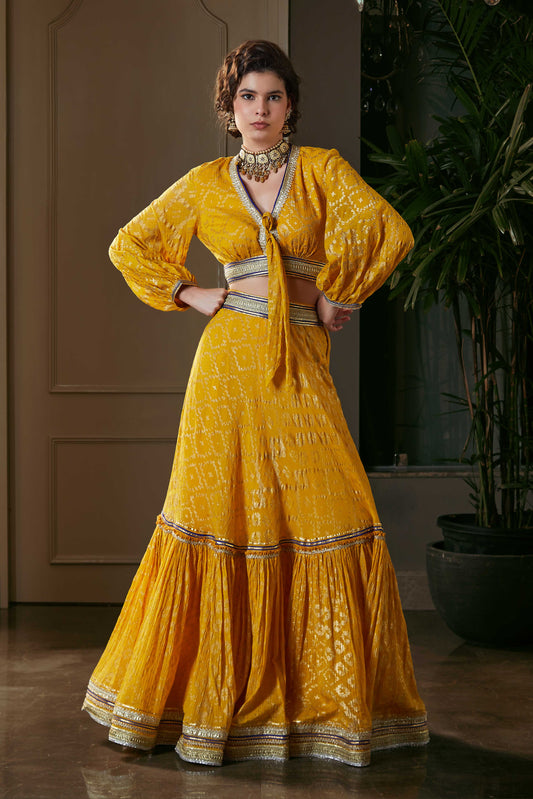 Mustard Tie & Dye Lehenga Set