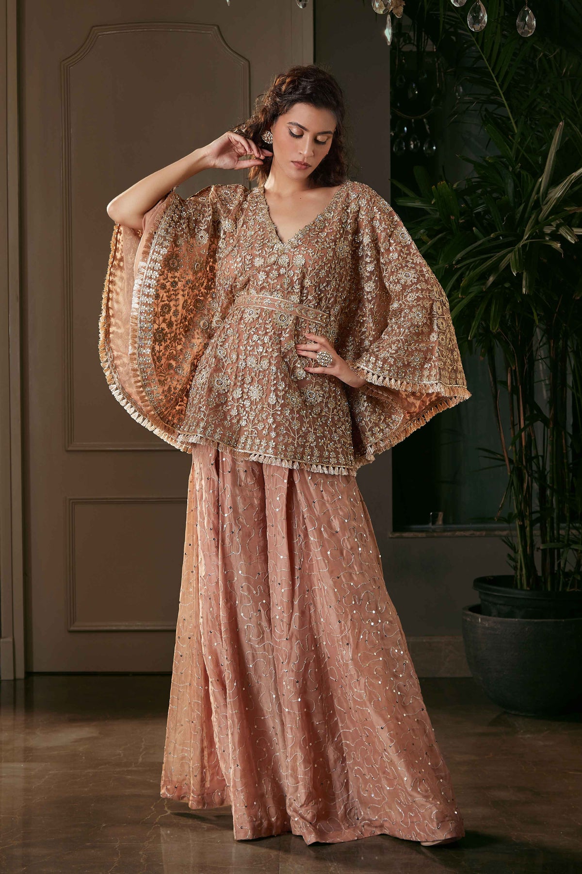 Gold Cape & Wide Leg Pants