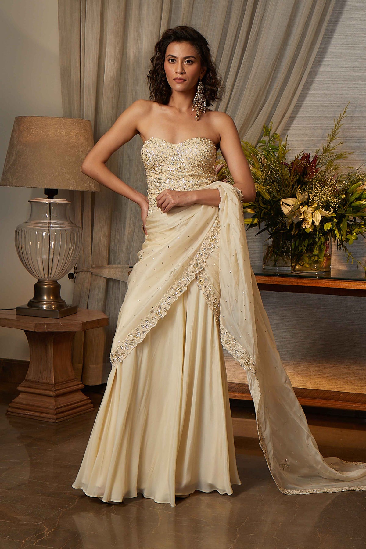 Pale Yellow Corset Saree