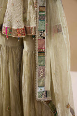 Green Tissue Shirt & Gharara Set
