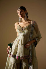 Green Tissue Shirt & Gharara Set
