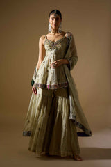 Green Tissue Shirt & Gharara Set