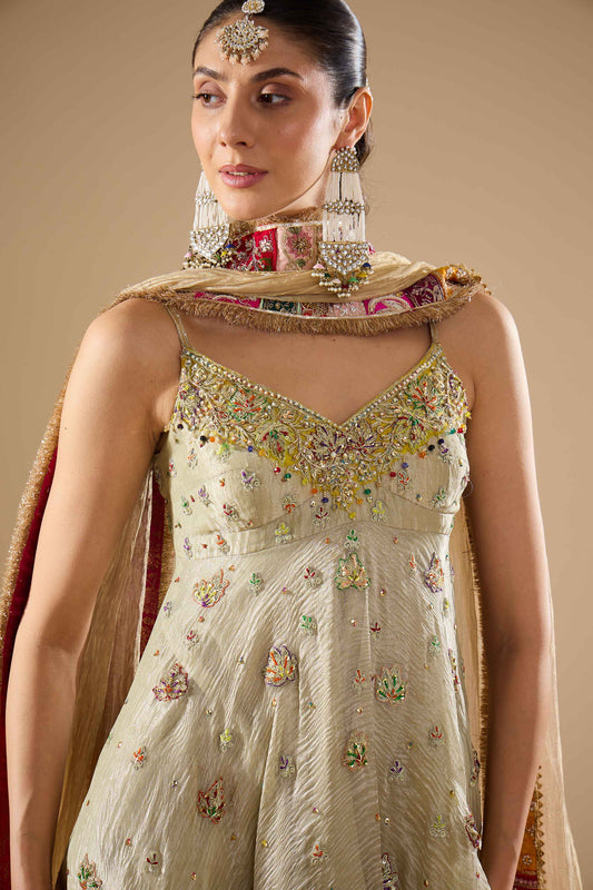 Sage Green Tissue Shirt & Gharara Set