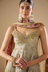 Sage Green Tissue Shirt & Gharara Set