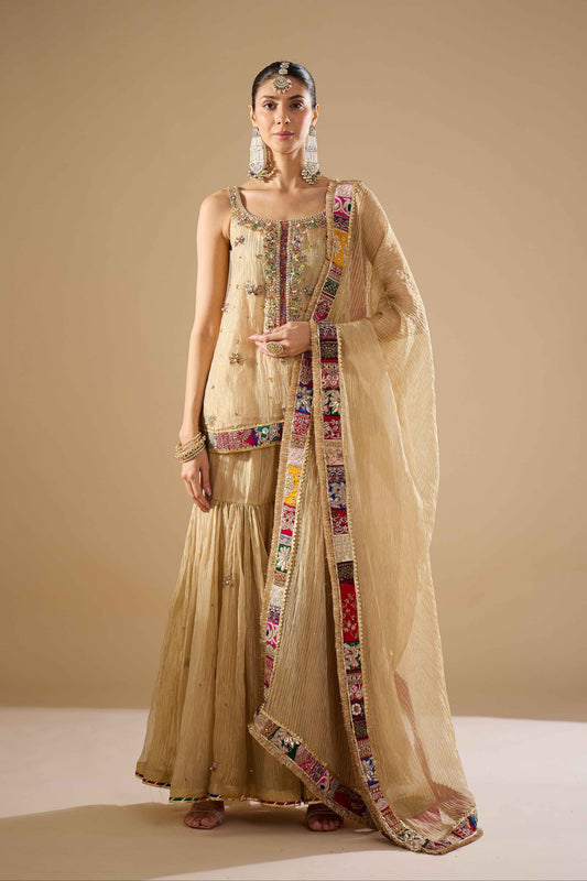 Gold Tissue Shirt & Gharara Set