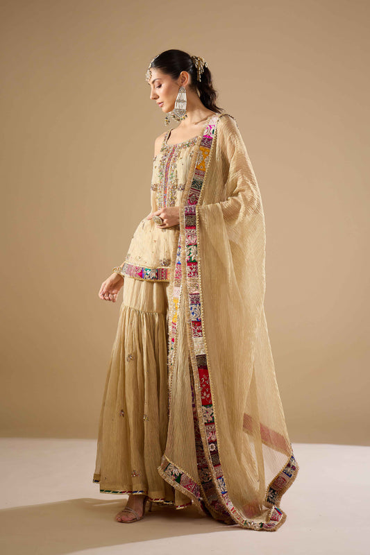 Gold Tissue Shirt & Gharara Set
