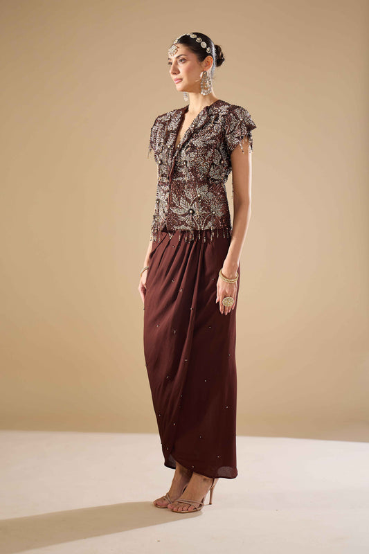 Brown Jacket & Skirt Set