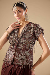 Brown Jacket & Skirt Set