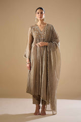 Charcoal Tissue Anarkali Set