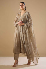 Charcoal Tissue Anarkali Set