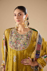 Mustard Tissue Anarkali Set