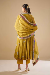 Mustard Tissue Anarkali Set