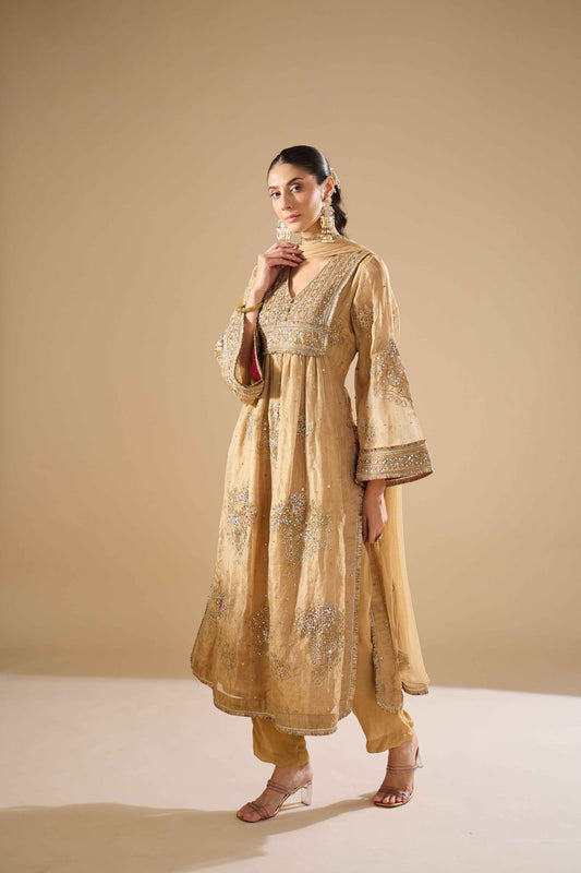 Gold Tissue Straight Shirt Set