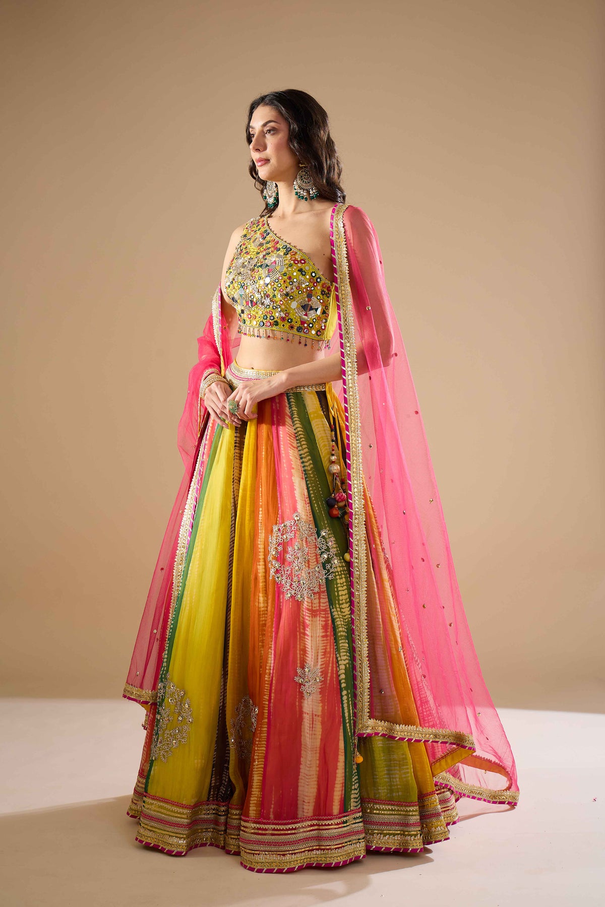 Multicolour Organza Lehenga Set