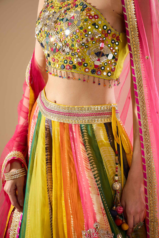 Multicolour Organza Lehenga Set