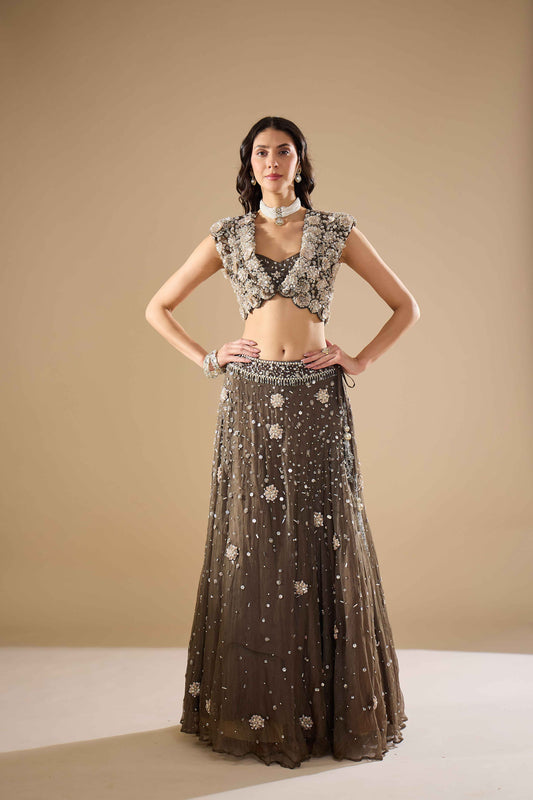 Charcoal Lurex Chiffon Lehenga Set