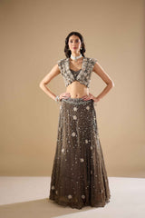 Charcoal Lurex Chiffon Lehenga Set