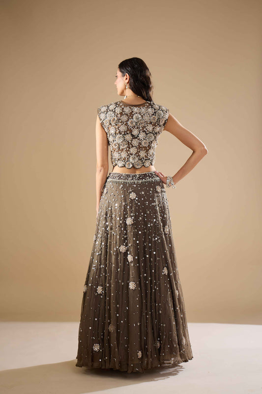 Charcoal Lurex Chiffon Lehenga Set