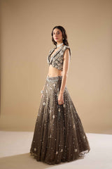 Charcoal Lurex Chiffon Lehenga Set