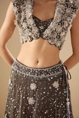 Charcoal Lurex Chiffon Lehenga Set