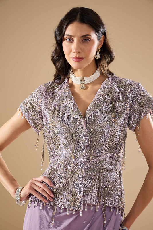Lavender Raw Silk Jacket & Skirt