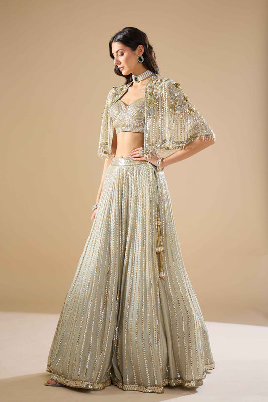 Sage Green Georgette Lehenga Set