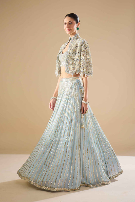 Powder Blue Georgette Lehenga Set