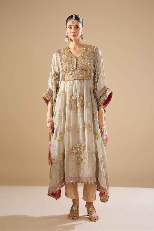 Silver Tissue Kaftan Set