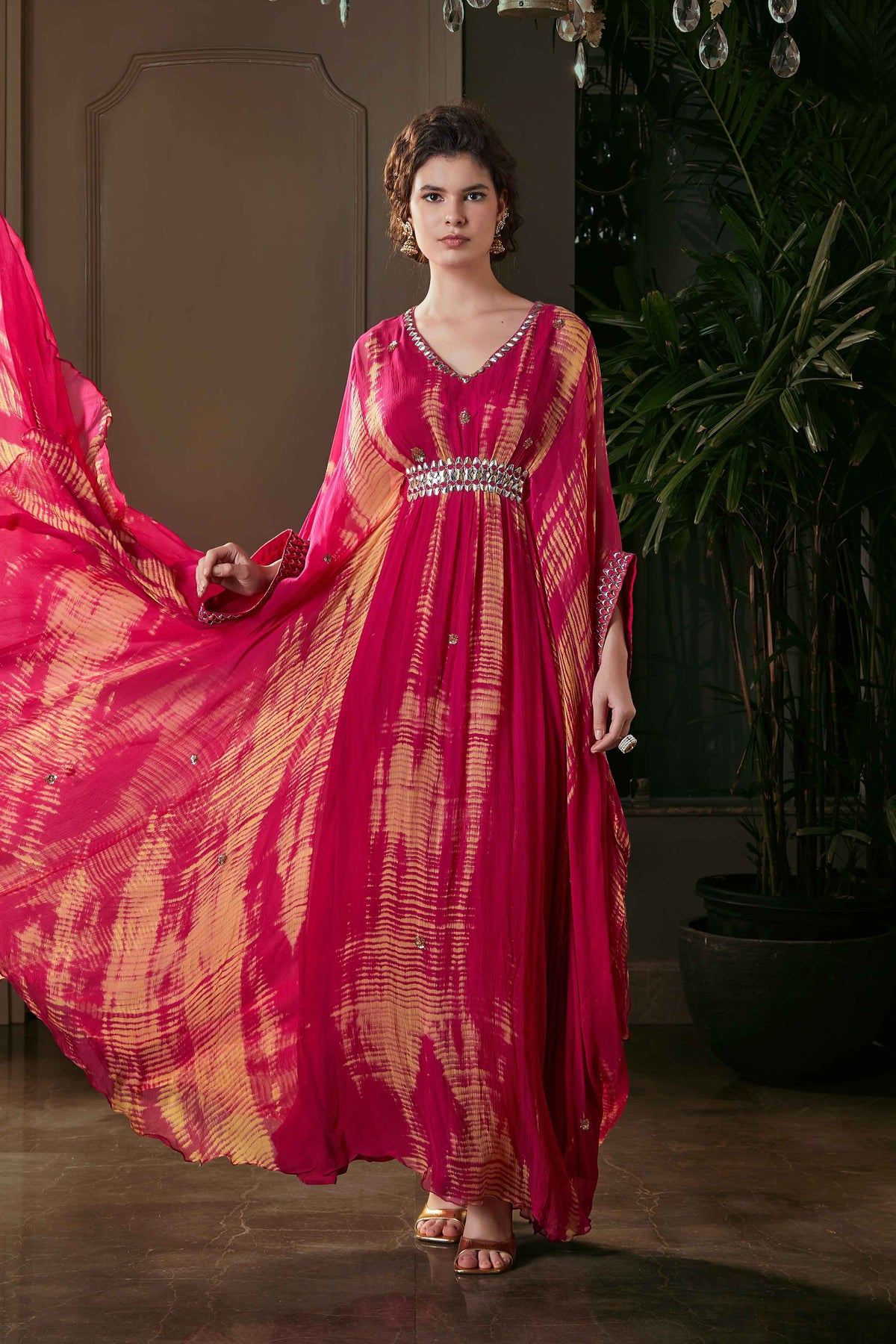 Fuchsia Tie & Dye Kaftan Set