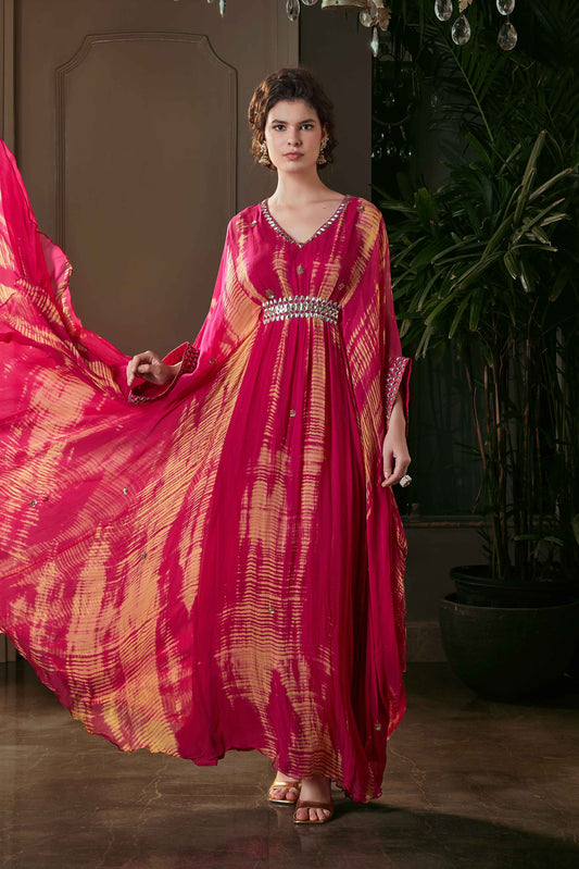 Fuchsia Tie & Dye Kaftan Set