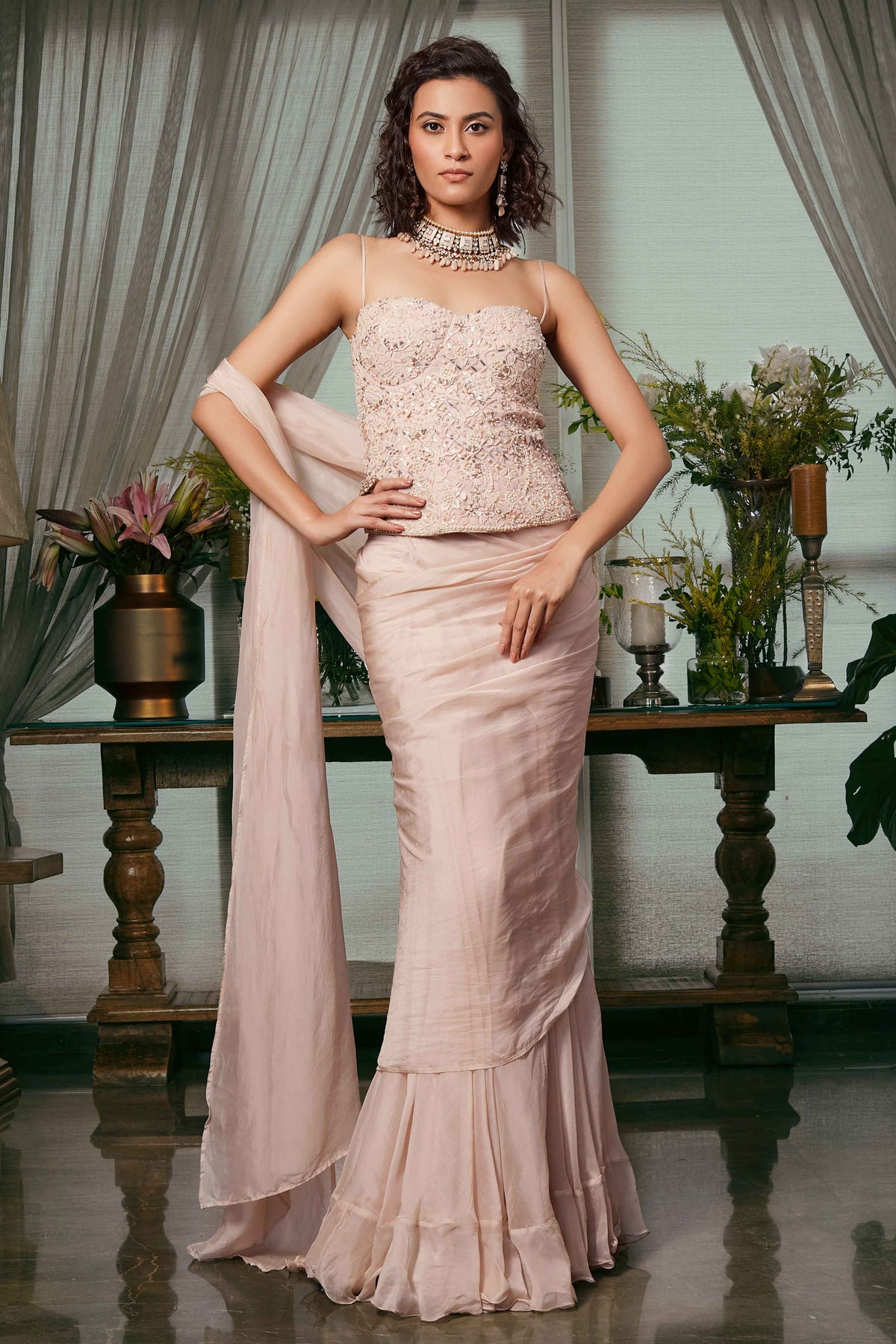 Pink Corset Saree