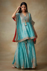 Aqua Kaftan & Gharara Set