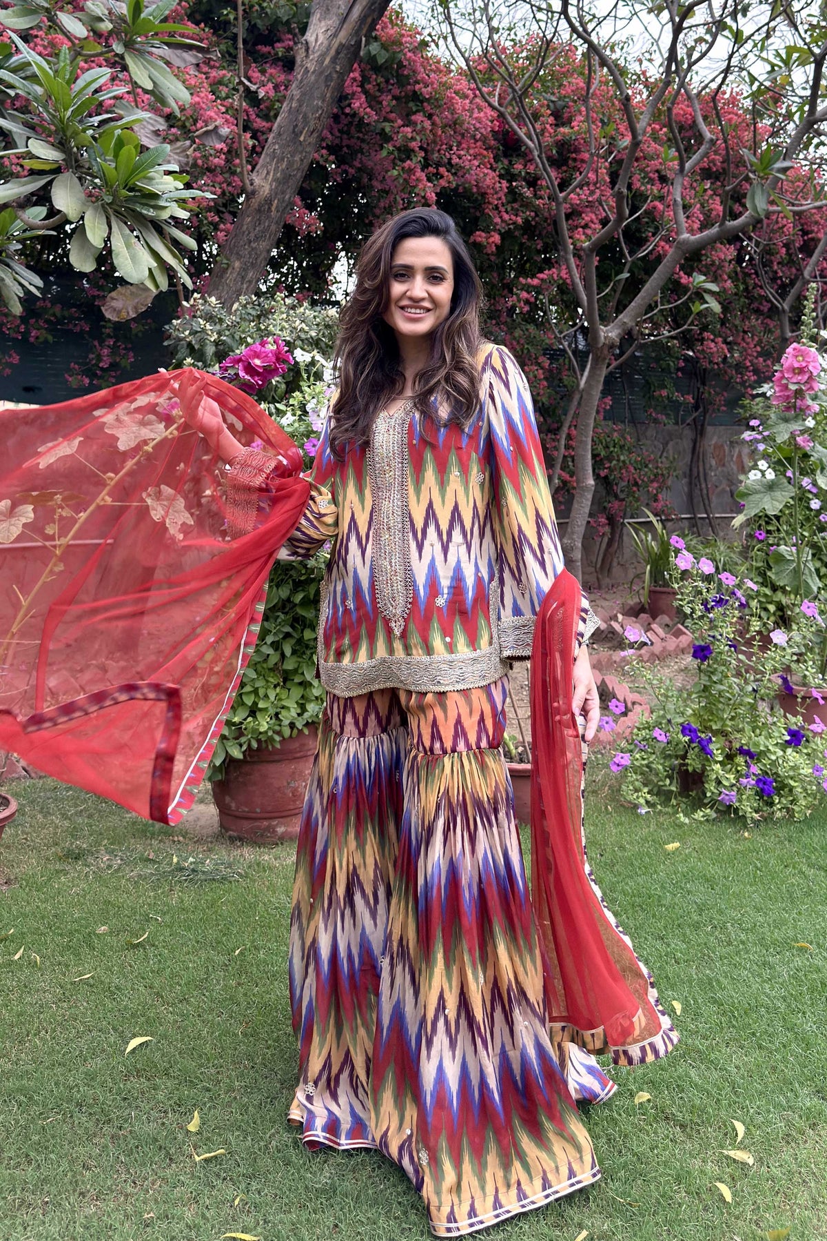 Ikat Print Kurta & Gharara Set