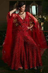 Red Corset & Wide Leg Pants Set