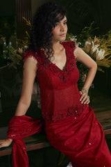 Red Corset Saree